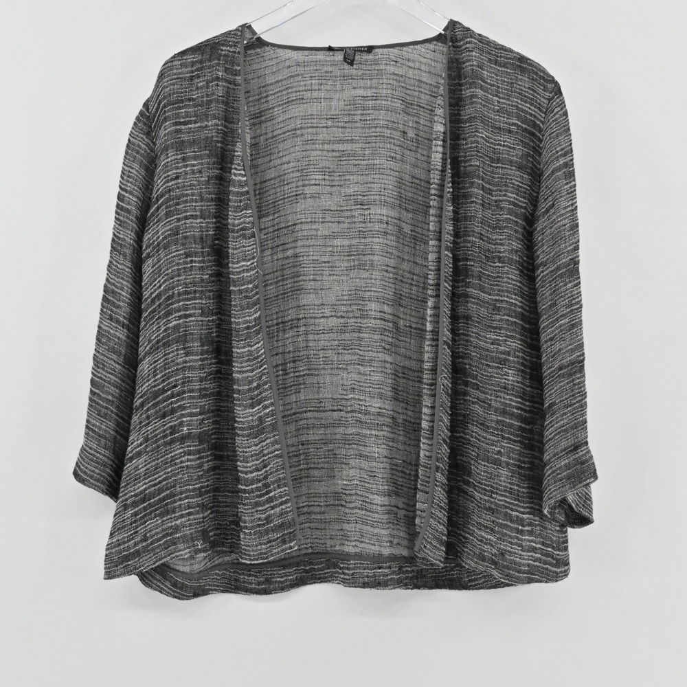 Eileen Fisher Open Front Cardigan Jacket‎ Womens Size S Grey Linen Silk S16ATA